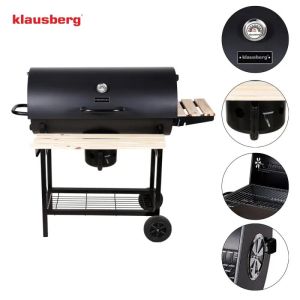 Барбекю на дървени въглища Klausberg KB 9033, Заключващ се капак, Термометър, Странични поставки, Чекмедже за пепел, Колелца, Стомана, Черен