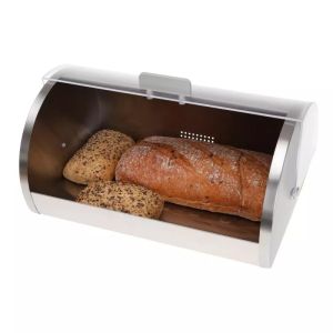Кутия за хляб Kinghoff KH 3203, 39.5x28x18.5 см, Стомана, Полупрозрачен капак, Бял/сив