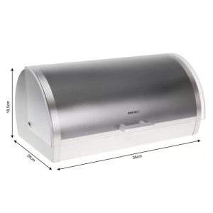 Кутия за хляб Kinghoff KH 3203, 39.5x28x18.5 см, Стомана, Полупрозрачен капак, Бял/сив
