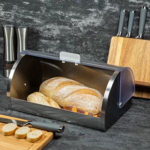 Кутия за хляб Kinghoff KH 3203, 39.5x28x18.5 см, Стомана, Полупрозрачен капак, Бял/сив