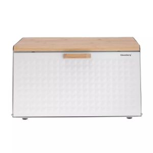 Кутия за хляб Klausberg KB 7468, 35.5 см, Стомана, Бамбук, Горен и преден капак, Бял