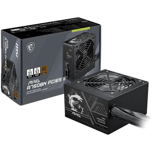 MSI MAG A750BN PCIE5 II, 750W, 80 Plus Bronze, 120mm Low Noise Fan, Protections: OVP/OCP/SCP/OPP/UVP, Dimensions: 140mmx150mmx86mm, 5Y Warranty