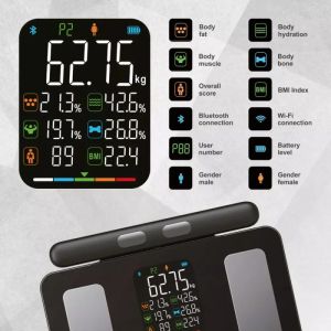 Кантар - анализатор Klausberg KB 7856, До 180 кг, Bluetooth, Android/iOS, LCD дисплей, 14 телесни стойности, Черен