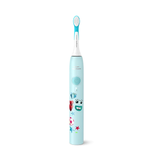 Детска ел. четка за зъби PHILIPS HX6500/03 Sonicare For Kids, По-нежен към венците, 2-минутен звуков таймер, 21 дни живот на батерията, Стикери, Teal