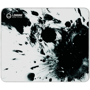 Full print white and black design, Bottom is black rubber with embossed LORGAR logo, with double side edge stitching