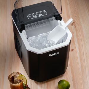 Ледогенератор Oliver Voltz OV51447B, 120W, 12 кг/24 часа, 1.3 л, 9 кубчета за цикъл работа, Индикатор за лед и вода, Черен