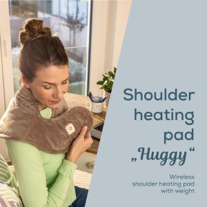 Термоподложка Beurer HK 165 Huggy Taupe Shoulder heat pad; Soft & cosy material; lithium-ion battery; Soothing heat for up to 4 h; Machine-washable at 30°C; 3 temp. settings