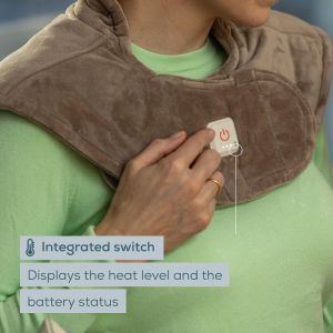 Термоподложка Beurer HK 165 Huggy Taupe Shoulder heat pad; Soft & cosy material; lithium-ion battery; Soothing heat for up to 4 h; Machine-washable at 30°C; 3 temp. settings
