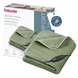 Термоподложка Beurer HD 72 Waffle Sage Green Heated overblanket; Soft and cuddly surface; Machine-washable at 30°C; 3 temp. settings; 1.7kg. Lightweight blanket