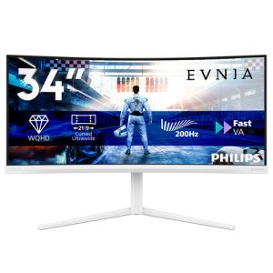 Монитор PHILIPS Evnia 34M2C5601QA/00, 34" Fast VA Curved 1500R, UWQHD (3440 x 1440) 200Hz, 21:9, 1ms, 4000:1, 500 cd/m², Adaptive Sync, Speaker 2x5W, 2xHDMI, DP, USB-C, USB3.2, White