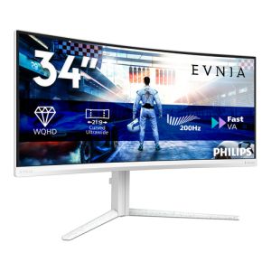 Монитор PHILIPS Evnia 34M2C5601QA/00, 34" Fast VA Curved 1500R, UWQHD (3440 x 1440) 200Hz, 21:9, 1ms, 4000:1, 500 cd/m², Adaptive Sync, Speaker 2x5W, 2xHDMI, DP, USB-C, USB3.2, White