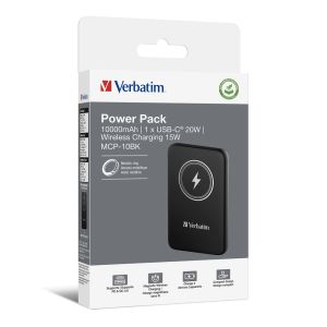 Външна батерия Verbatim MCP-10BK Power Pack 10000 mAh with UBS-C PD 20W / Magnetic Wireless Charging 15W Black