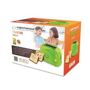 Тостер Esperanza EKT003 Smiley, 750W, 2 печата с усмивка, 7 степени, Зелен