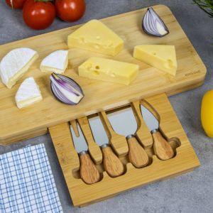 Дъска за сирена комплект Kinghoff KH 1567, 40 см, 5 части, Чекмедже, Бамбук