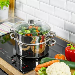 Тенджера за готвене на пара Kinghoff KH 3318, 24 см, 5 литра, 3 части, Индукция, Инокс