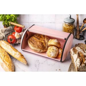 Кутия за хляб Kinghoff KH 1868, 44 см, Плавно отваряне и затваряне, Стомана, Розов