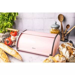 Кутия за хляб Kinghoff KH 1868, 44 см, Плавно отваряне и затваряне, Стомана, Розов