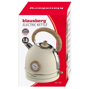 Електрическа кана с термометър Klausberg KB 7906, 2200W, 1.8 л, Индикатор за нивото на водата, Защита от прегряване, Крема
