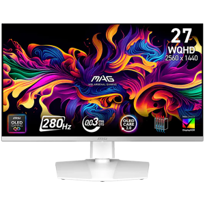 MSI MAG 272QPW QD-OLED X28 Gaming Monitor, 26.5" 280Hz, WQHD (2560x1440) 16:9, Anti-Reflection, 0.03ms, 250nits, 1500000:1, 178/178, G-SYNC Compatible, FreeSync Premium Pro, DisplayHDR True Black 400, Adj. Stand, 1xDP, 2xHDMI, 1xType-C, White, 3Y