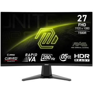 MSI MAG 276CXF Curved Gaming Monitor, 27" 280Hz, FHD (1920x1080) 16:9, Rapid VA Anti-glare, 1500R, 0.5ms, 300nits, 4000:1, 178/178, Adaptive-Sync, HDR Ready, Tilt, 1x DP, 2x HDMI, 1x Headphone out, 3Y Warranty