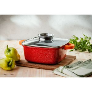 Тенджера с дозатор за мазнина Voltz V54323B24A, Гранитно покритие, 4.5 литра, 24 см, Индукция, Червен
