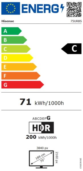 Телевизор 75" HISENSE 75UR8S, 4K Ultra HD RGB MiniLED, SmartTV, VIDAA Smart OS, 2.1.2ch, 180Hz, WiFi5, Black
