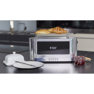 Тостер за хляб Russell Hobbs Elegance 23380-56, 1420W, 2 филии, 6 степени, LED индикация, Lift & Look, Инокс/черен