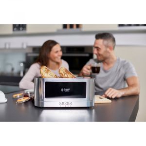 Тостер за хляб Russell Hobbs Elegance 23380-56, 1420W, 2 филии, 6 степени, LED индикация, Lift & Look, Инокс/черен