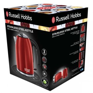 Електрическа кана Russell Hobbs Colours Plus Flame Red 20412-70, 2400W, 1.7 л, Бързо завиране, Скрит нагревател, 360° основа, Индикатор, Червен