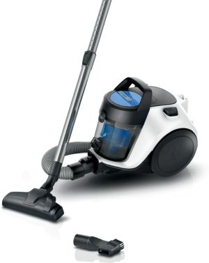 Прахосмукачка Bosch BGC05LW2, SER2, Bagless vacuum cleaner Cleann’n, white/blue, 700W, 1 Furniture brush and crevice nozzle, 76 db(A), 1,5 l, EPA 12 wahsable 99.9%