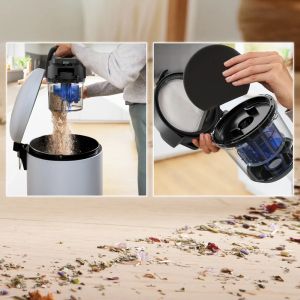 Прахосмукачка Bosch BGC05LW2, SER2, Bagless vacuum cleaner Cleann’n, white/blue, 700W, 1 Furniture brush and crevice nozzle, 76 db(A), 1,5 l, EPA 12 wahsable 99.9%