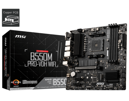 Дънна платка MSI B550M PRO-VDH WIFI (AMD AM4, 4xDDR4, 2xM.2, WiFi5, VGA, HDMI) Micro ATX