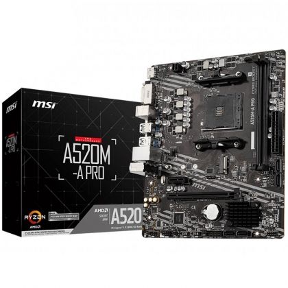 Дънна платка MSI A520M-A PRO (AMD AM4, 2xDDR4, 1xM.2, HDMI, DVI-D) Micro ATX