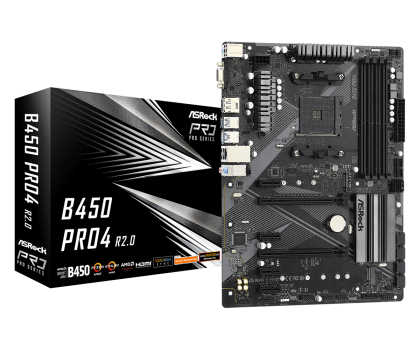 Дънна платка ASROCK B450 PRO4 R2.0 (AMD AM4, 4xDDR4, 2xM.2, VGA, HDMI, DP) ATX
