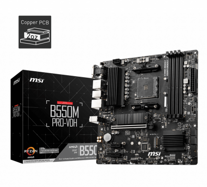 Дънна платка MSI B550M PRO-VDH (AMD AM4, 4xDDR4, 2xM.2, DP, VGA, HDMI) Micro ATX