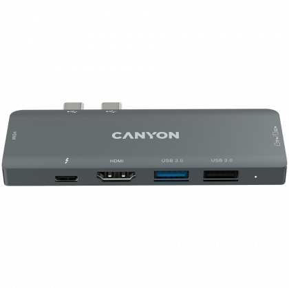 Докинг станция CANYON DS-5 (CNS-TDS05B), 7-в-1 хъб за MacBook: USB-C с трансфер на мощност 100W, 1xType C PD100W+2xHDMI+1xUSB3.0+1xUSB2.0+1xSD+1xTF, Space gray