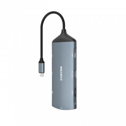 USB Hub CANYON DS-15 (CNS-TDS15), 8 in 1 hub, with 1xHDMI ,1xGigabit Ethernet,1xUSB C female:PD3.0 support max60W,1xUSB C male :PD3.0 support max100W,2xUSB3.1:support max 5Gbps ,1xUSB2.0:support max 480Mbps, 1xSD, cable 15cm, Dark grey