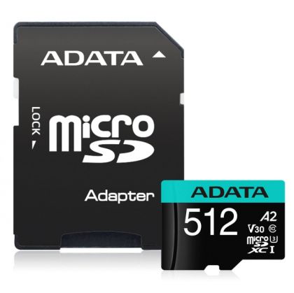 MicroSD памет 512GB ADATA Premier Pro microSDXC Class 10 U3 + SD Адаптер
