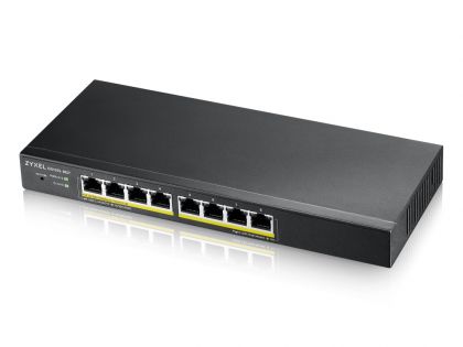 Суич Zyxel GS1915-8EP, 8-port GbE PoE Smart hybrid mode Switch, standalone or NebulaFlex Cloud, 60 Watt 802.3at, desktop, fanless