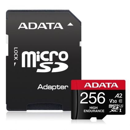 MicroSD памет 256GB ADATA High Endurance microSDXC UHS-I U3 V30 A2 + SD Адаптер