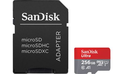 MicroSD памет 256GB SANDISK Ultra microSDXC, 150MB/s, A1, Class 10, UHS-I + SD Адаптер