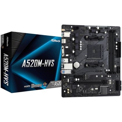 Дънна платка ASROCK A520M-HVS (AMD AM4, 2xDDR4, 1xM.2, VGA, HDMI) Micro ATX