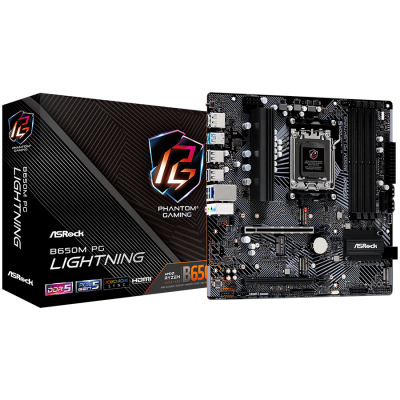 Дънна платка ASROCK B650M PG Lightning (AMD AM5, 4xDDR5, 3xM.2, 2.5G LAN, HDMI, DP) Micro ATX 