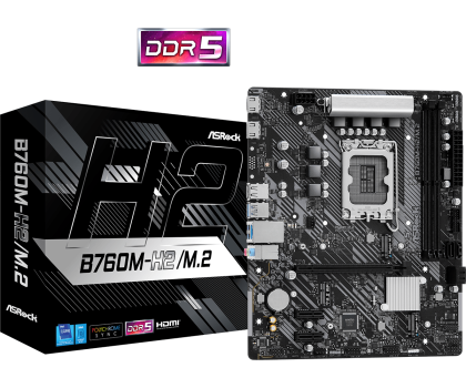 Дънна платка ASROCK B760M-H2/M.2 (Intel 1700, 2xDDR5, 2xHyper M.2, LAN 2.5Gigabit, 2xHDMI)  Micro ATX