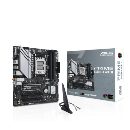 Дънна платка ASUS PRIME B650M-A WIFI II (AMD AM5, 4xDDR5, 2 x M.2, 2.5Gb LAN, Wi-Fi 6, VGA, HDMI, DP) Micro ATX