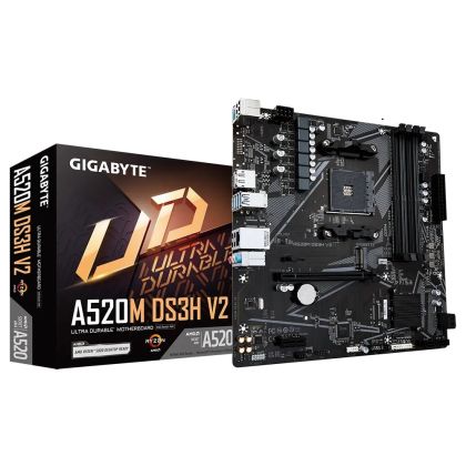 Дънна платка GIGABYTE A520M DS3H V2 (AMD AM4, 4xDDR4, 1xM.2, HDMI, DP) Micro ATX