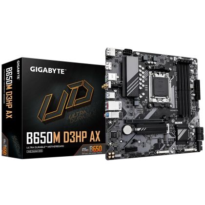 Дънна платка GIGABYTE B650M D3HP AX (AMD AM5, 4xDDR5, 2xM.2, 2.5GbE LAN, Wi-Fi 6E, HDMI, 2xDP) Micro ATX