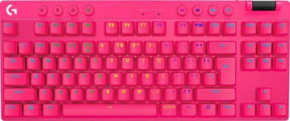 Безжична геймърска клавиатура LOGITECH PRO X TKL Lightspeed (920-012159), Tactile, LIGHTSYNC RGB lighting, USB LIGHTSPEED adapter, US, Pink