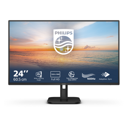 Монитор PHILIPS 24E1N1100A/00, 23.8" IPS, FullHD (1920x1080) 100Hz, 16:9, 1ms, 250cd/m², 1300:1, Adaptive Sync, Speaker 2x2W, HDMI, VGA, Black
