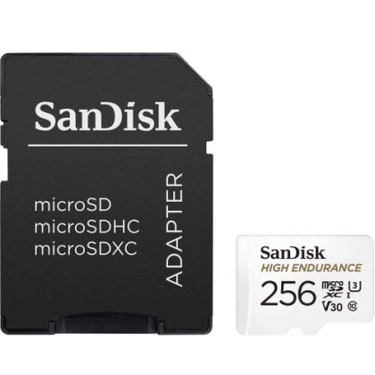 MicroSD памет 256GB SANDISK High Endurance, microSDXC Class 10 UHS-I U3, V30 + SD Адаптер